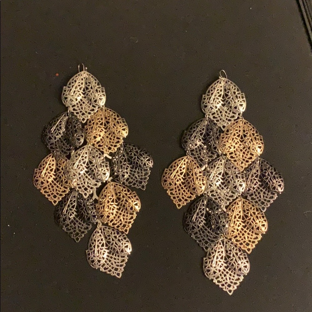 4/$20 Tri color Metal Leaf Dangle statement Earrings